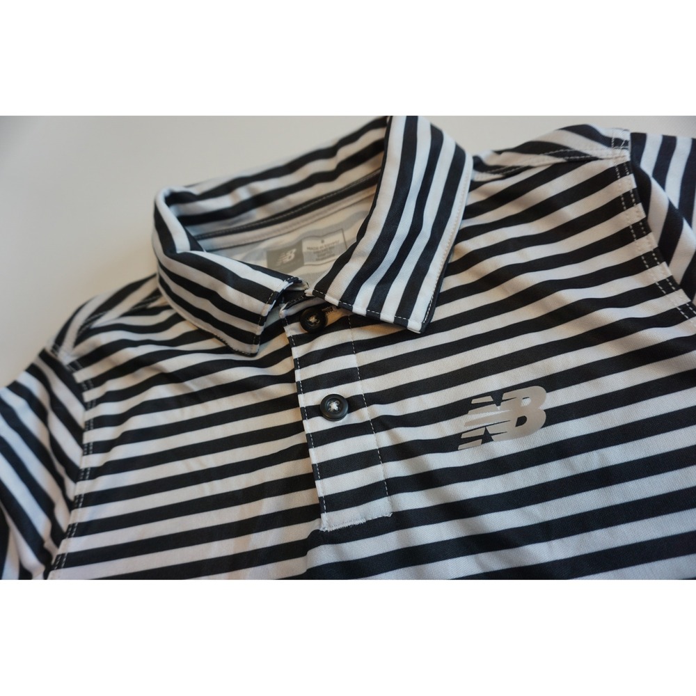New Balance Boys Black White Striped Short Sleeve Polo Shirt Size 8 LAC41J27